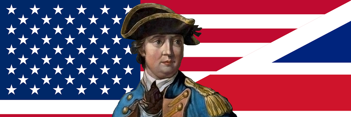 Benedict Arnold in front of American and British flag